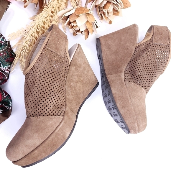 Corduroy Tan Brown Suede Ankle Boot Platform Wedge Sz 37 - Picture 6 of 9